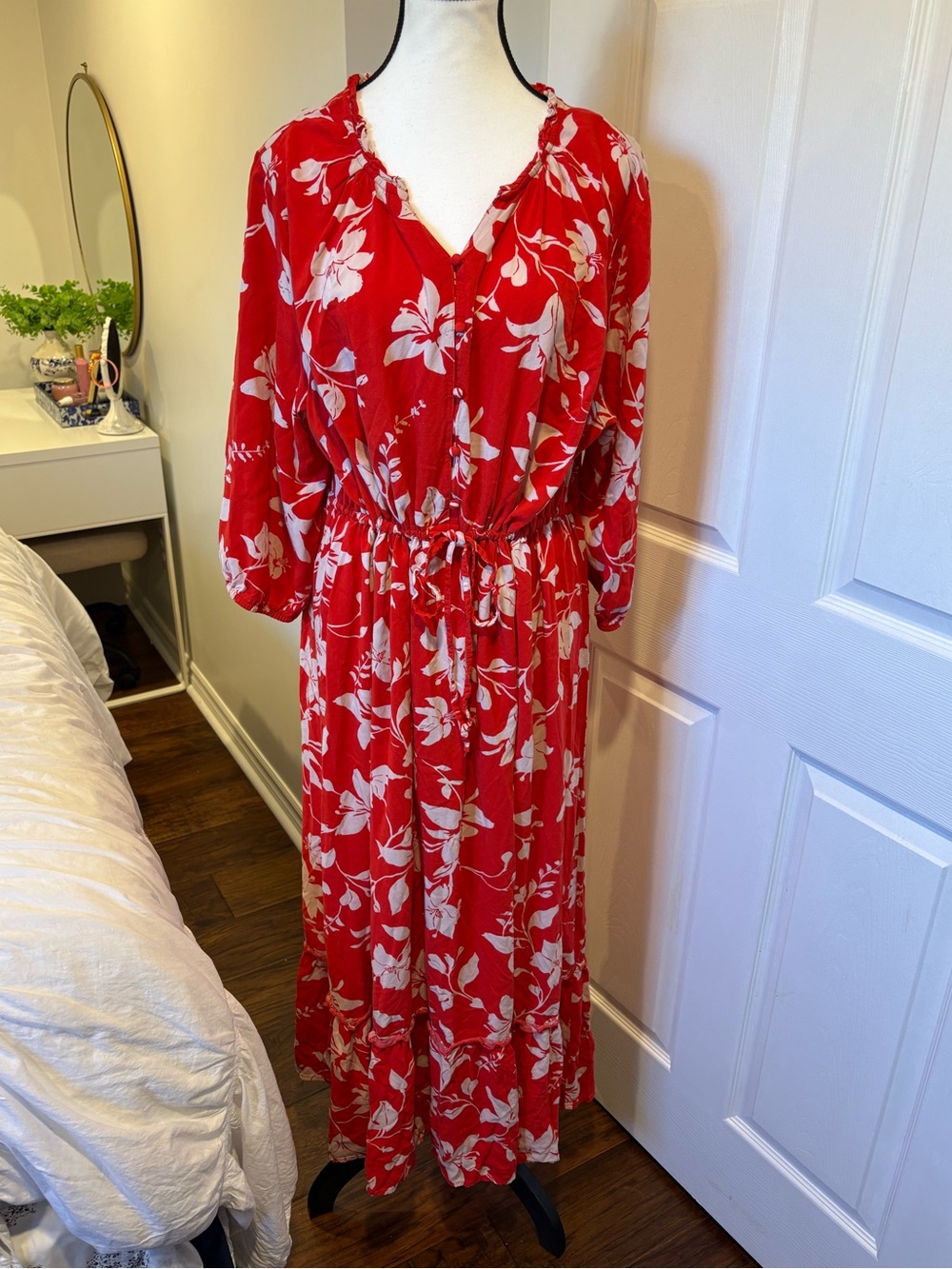 Croft & Barrow Red Floral Rayon Maxi Dress 2X Plus Boho